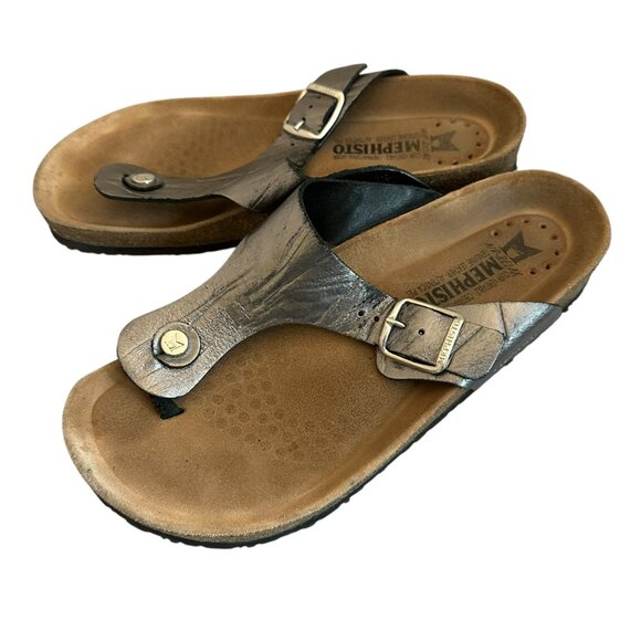 Mephisto Melinda Grey Metallic Silver Sandals Slip On Slides Size 40 10 Women's - Picture 7 of 11